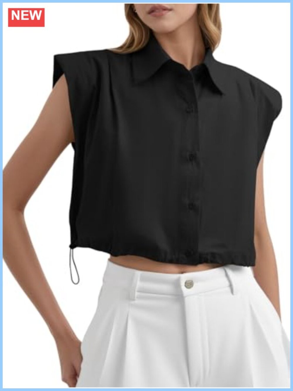 Women's Sleeveless Button Down Cotton Crop Tank Top Casual Summer